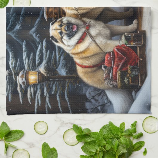 アメリカ秋田スノースイードライドクリスマスデコール キッチンタオル (折り畳み)