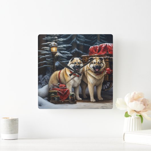 アメリカ秋田スノースイードライドクリスマスデコール スクエア壁時計 (ホーム)