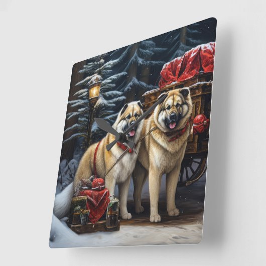 アメリカ秋田スノースイードライドクリスマスデコール スクエア壁時計 (傾斜)