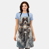 アメリカ秋田犬がオートバイクリスマスにライディング エプロン (着用した状態)