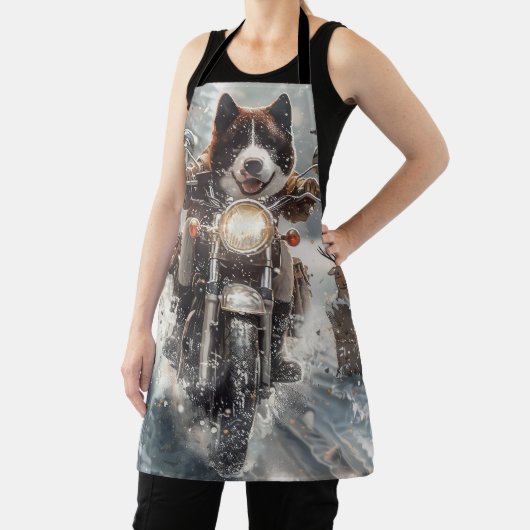 アメリカ秋田犬がオートバイクリスマスにライディング エプロン (インサイチュ)
