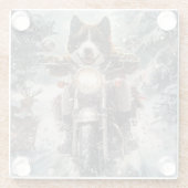 アメリカ秋田犬がオートバイクリスマスにライディング ガラスコースター (裏面)