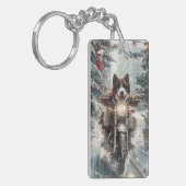 アメリカ秋田犬がオートバイクリスマスにライディング キーホルダー (正面左)