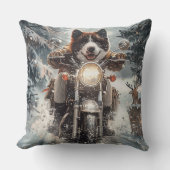 アメリカ秋田犬がオートバイクリスマスにライディング クッション (正面)