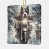 アメリカ秋田犬がオートバイクリスマスにライディング セラミックオーナメント (左)