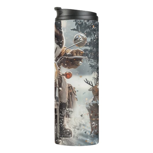 アメリカ秋田犬がオートバイクリスマスにライディング タンブラー (回転右)