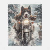 アメリカ秋田犬がオートバイクリスマスにライディング フリースブランケット (正面)