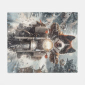 アメリカ秋田犬がオートバイクリスマスにライディング フリースブランケット (正面(横))