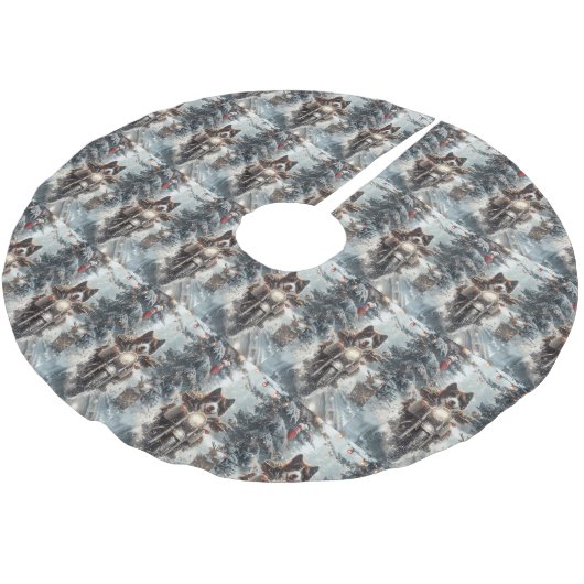 アメリカ秋田犬がオートバイクリスマスにライディング ブラッシュドポリエステルツリースカート (アングル)