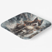 アメリカ秋田犬がオートバイクリスマスにライディング ペーパープレート (傾斜あり)