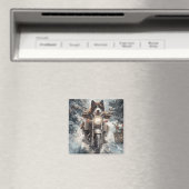 アメリカ秋田犬がオートバイクリスマスにライディング マグネット (インサイチュ (食洗機))