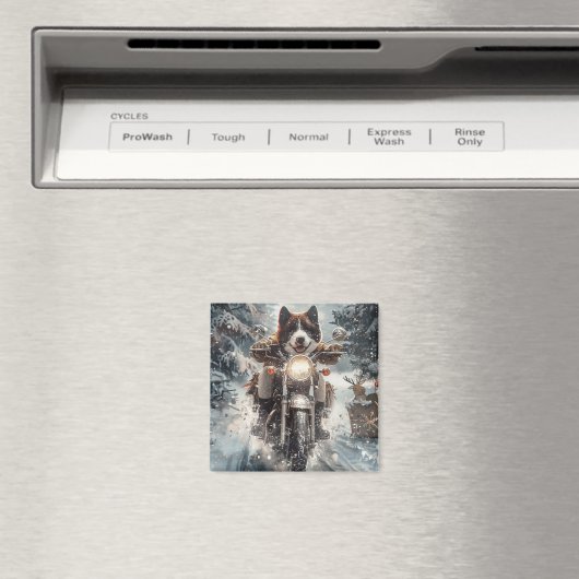 アメリカ秋田犬がオートバイクリスマスにライディング マグネット (インサイチュ (食洗機))