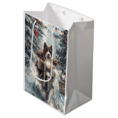 アメリカ秋田犬がオートバイクリスマスにライディング ミディアムペーパーバッグ (正面アングル)