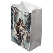 アメリカ秋田犬がオートバイクリスマスにライディング ミディアムペーパーバッグ (裏面アングル)