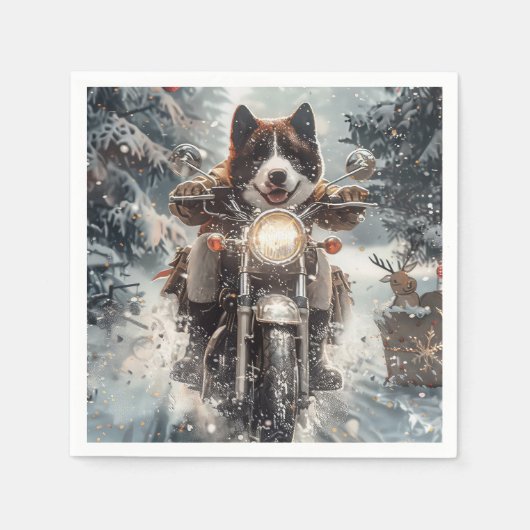 アメリカ秋田犬のクリスマス スタンダードカクテルナプキン (正面)
