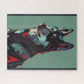 アメリカ秋田犬の未来的な要素ポートレート3 ジグソーパズル (横)