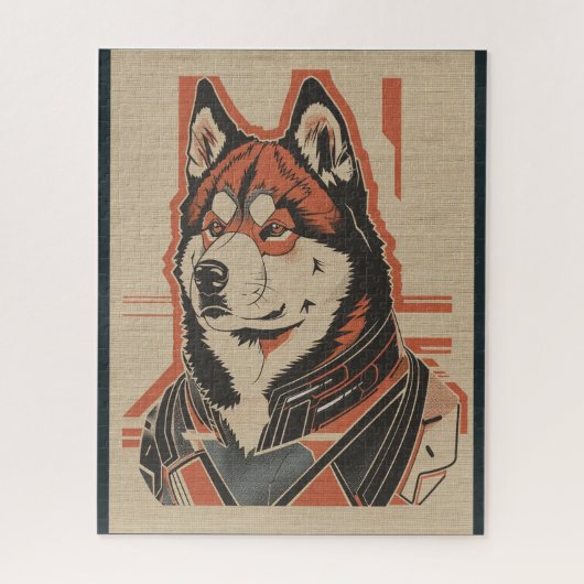 アメリカ秋田犬の未来的な要素ポートレート4 ジグソーパズル (縦)