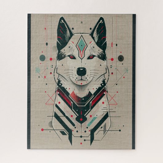 アメリカ秋田犬の未来的エレメントポートレート2 ジグソーパズル (縦)