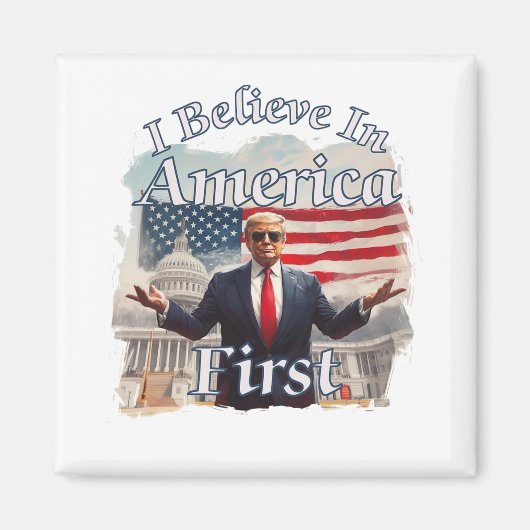 アメリカ第一主義 大胆なレトロ政治スローガンD マグネット (正面)