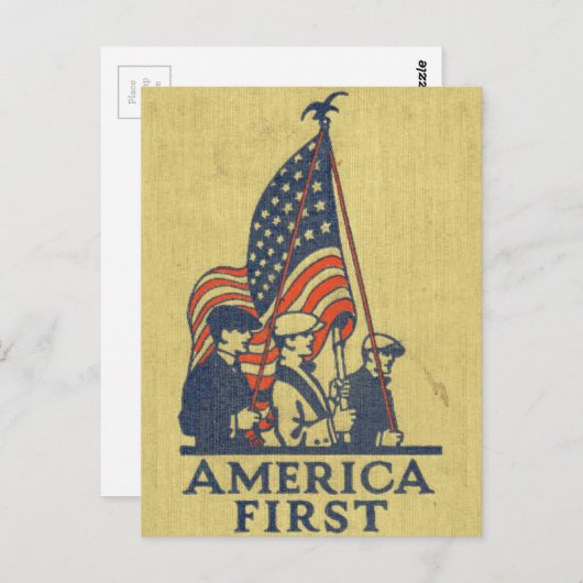 アメリカ第一愛国者米国国旗のヴィンテージ文字 ポストカード (正面/裏面)