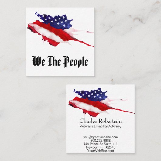 *~*アメリカ米国の旗私達人々の水彩画 スクエア名刺 (正面/裏面)