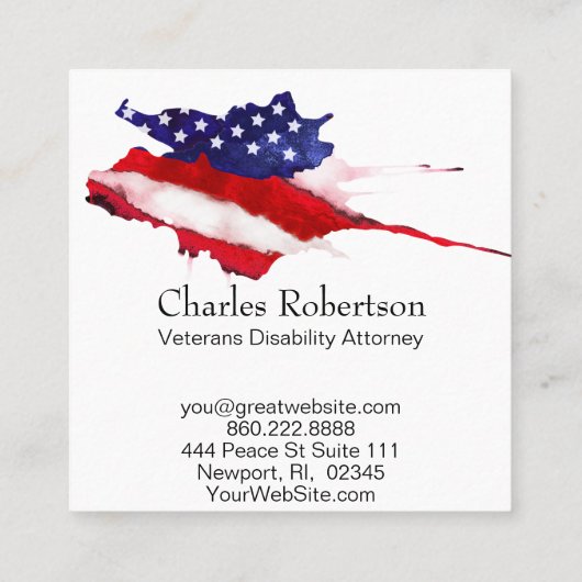 *~*アメリカ米国の旗私達人々の水彩画 スクエア名刺 (裏面)
