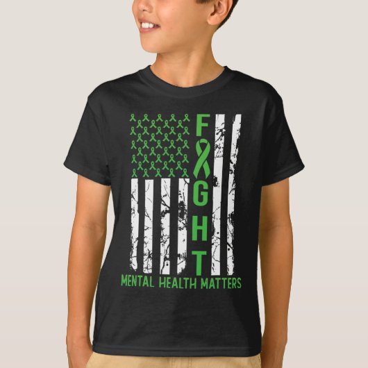 アメリカ米国国旗のメンタルヘルス問題 Tシャツ (正面)