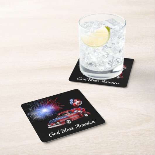 アメリカ紅白青花火を祝福 スクエアペーパーコースター (インサイチュ)