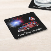 アメリカ紅白青花火を祝福 スクエアペーパーコースター (アングル)