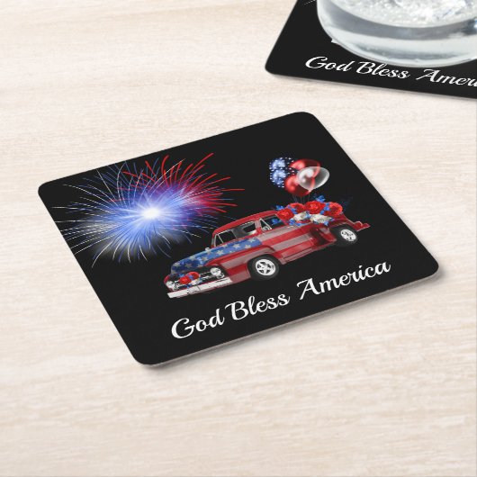 アメリカ紅白青花火を祝福 スクエアペーパーコースター (アングル)