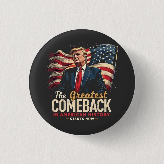 アメリカ素晴らし史のトランプでの復帰 缶バッジ (正面)