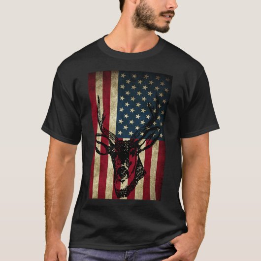 アメリカ素晴らし国旗の愛国鹿狩りギフト Tシャツ (正面)