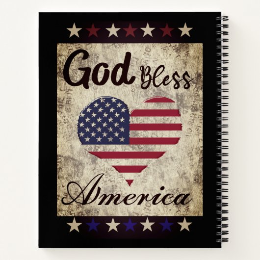 アメリカ素朴ハート旗を祝福する愛国神 ノートブック (裏面)