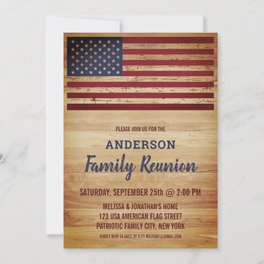 アメリカ素朴国旗の愛国的な家族懇親会 招待状 (正面)