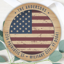 アメリカ素朴国旗の愛国的差出人住所 ラウンドシール