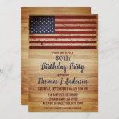  アメリカ素朴国旗の愛国的50歳の誕生日パーティー 招待状 (正面/裏面)