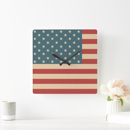 アメリカ素朴国旗の時計 スクエア壁時計 (ホーム)