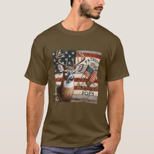 アメリカ素朴国旗の鹿"愛国者ポップ"狩り Tシャツ (正面)