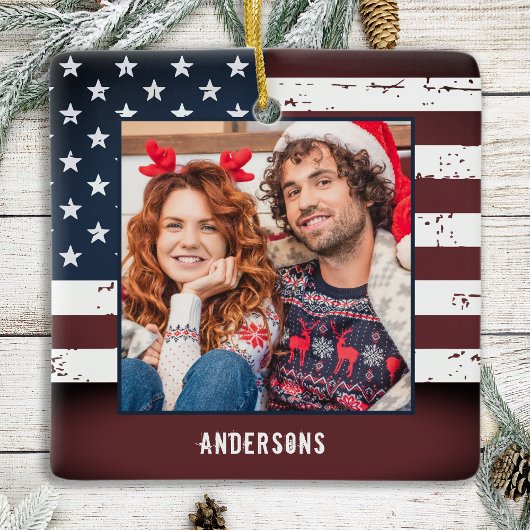 アメリカ素朴国旗カスタムの2写真愛国的 セラミックオーナメント