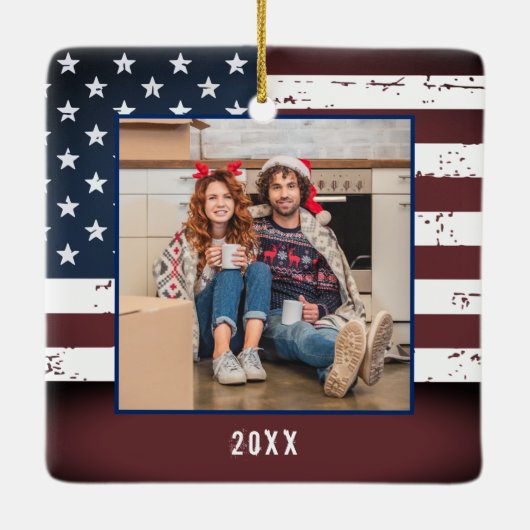 アメリカ素朴国旗カスタムの2写真愛国的 セラミックオーナメント (裏面)
