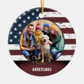 アメリカ素朴愛国国旗カスタムの2枚の写真 セラミックオーナメント (正面)