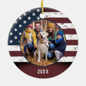 アメリカ素朴愛国国旗カスタムの2枚の写真 セラミックオーナメント (裏面)
