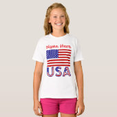 アメリカ統一された州アメリカパーソナライズされたレッドガール Tシャツ (正面フル)