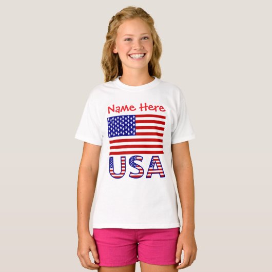 アメリカ統一された州アメリカパーソナライズされたレッドガール Tシャツ (正面フル)