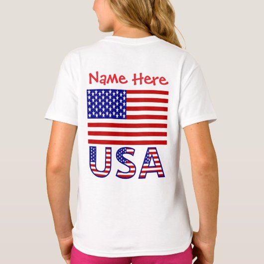 アメリカ統一された州アメリカパーソナライズされたレッドガール Tシャツ (裏面)