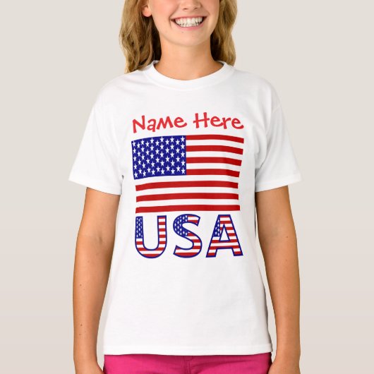 アメリカ統一された州アメリカパーソナライズされたレッドガール Tシャツ (正面)