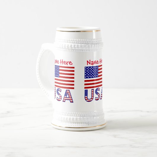 アメリカ統一された州アメリカ国旗の赤個人用設定 ビールジョッキ (正面左)