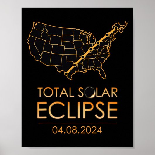 アメリカ総太陽の食2024年4月8日アメリカ地図T ポスター (正面)