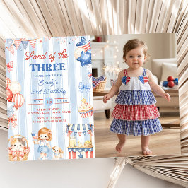 アメリカ縞模様の女の子3歳の誕生日招待状 招待状