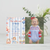 アメリカ縞模様 ガール 2歳の誕生日招待状 招待状 (スタンド正面)